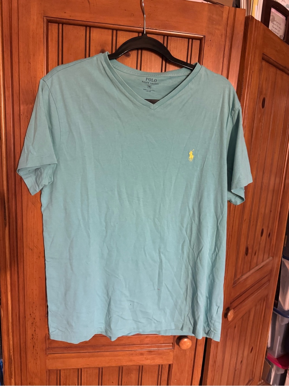 Polo by Ralph Lauren Men’s V‑Neck Polo in Aqua with Yellow Pony